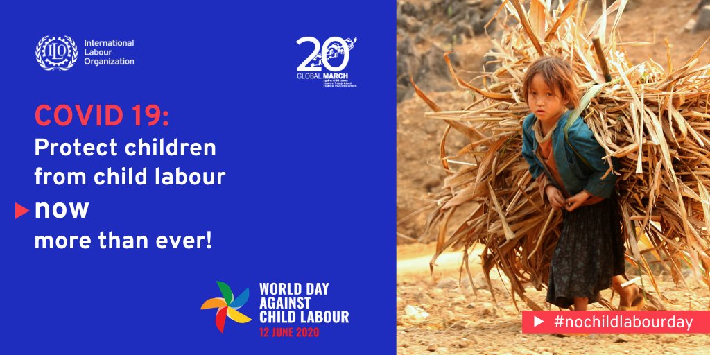 Tomorrow 12 June to mark World Day Against Child Labour, @ILO and @UNICEF will launch a joint briefing paper that examines the effects on #childlabour of the #COVID19 crisis. #nochildlabourday Further information bit.ly/2MMNliV