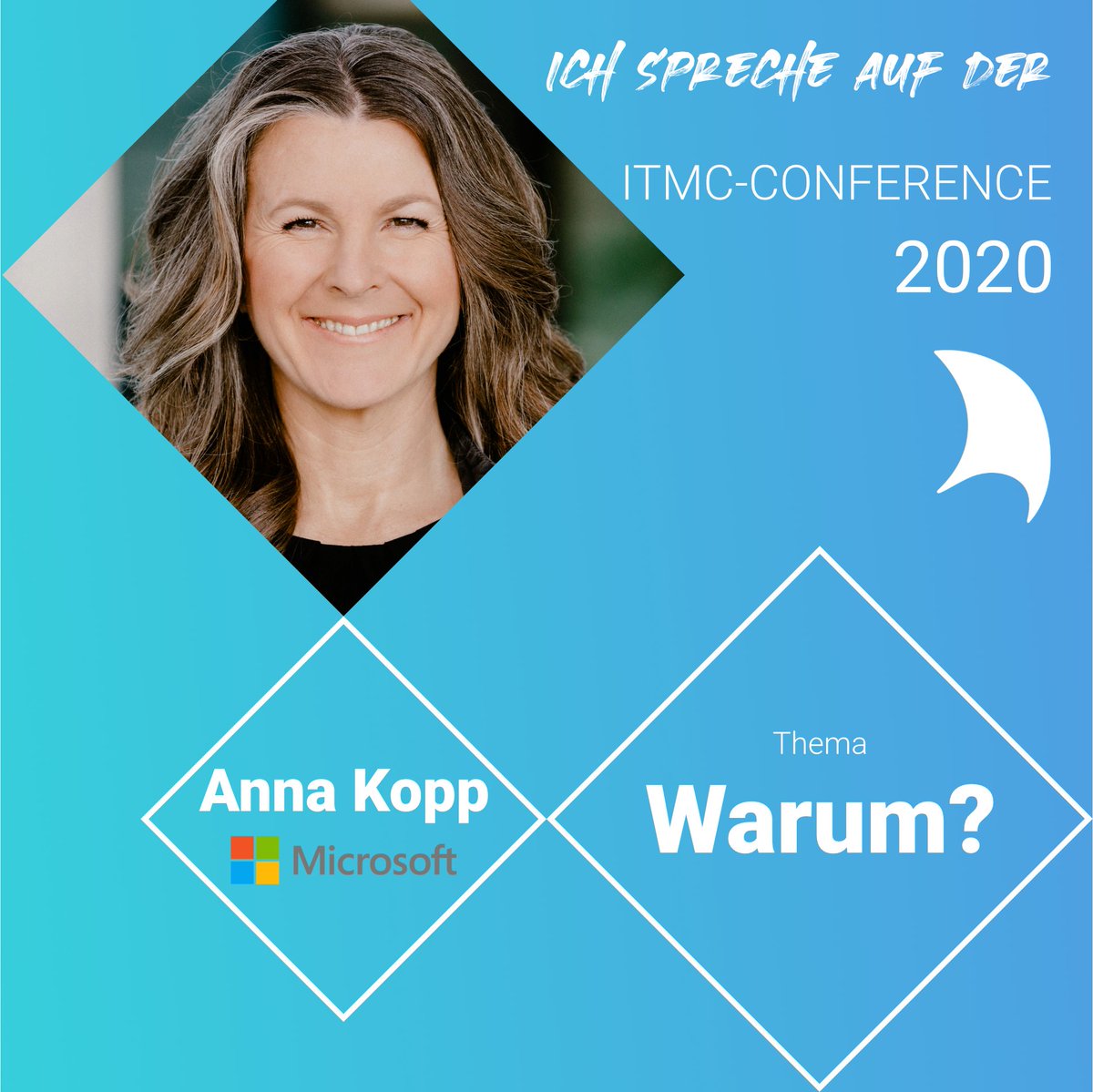 Unser 1. Key-Note Vortrag und ein echtes Highlight unserer Conference: 

Anna Kopp, Head of IT von Microsoft Germany

Ihr Vortragsthema "Warum?" hat sie bewusst nichtssagend formuliert. Mehr erfahrt ihr im Vortrag, welcher für 18:05 Uhr angesetzt ist.