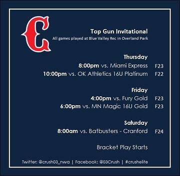 This week’s schedule at <a href="/TopGunEvents/">Top Gun Events</a> Invite! Watch live on Facebook (at03Crush) #crushelite