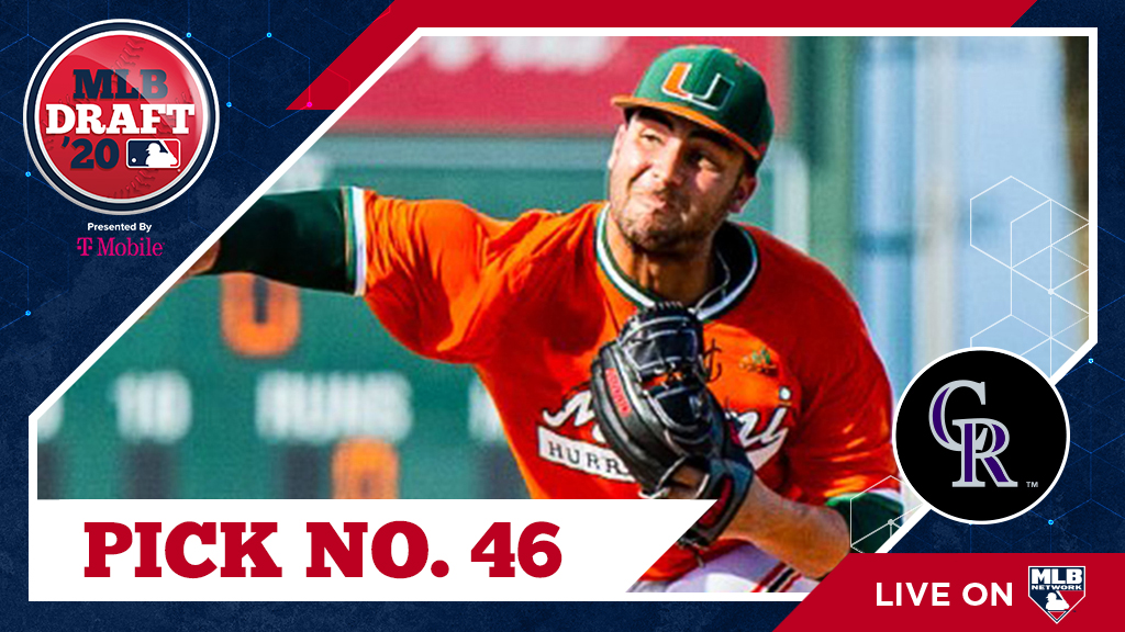 With their 2nd-round pick (No. 46 overall) of the 2020 #MLBDraft, the #Rockies select <a href="/CanesBaseball/">Miami Hurricanes Baseball</a> RHP Chris McMahon, No. 29 on the Top 200 Draft Prospects list: atmlb.com/2XO7TOk

Watch live: atmlb.com/2BE9EF5