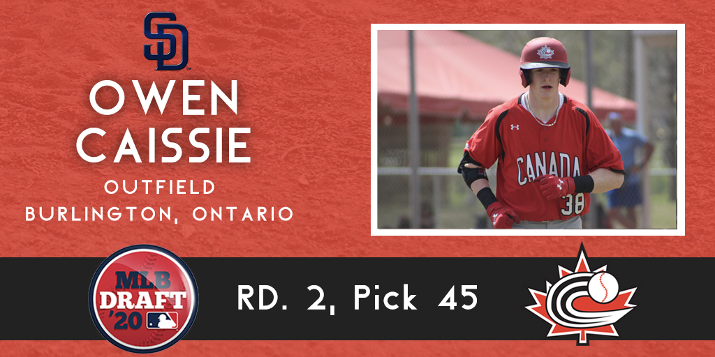 baseballcanada's tweet photo. BREAKING 🚨: The top Canadian taken in the 2020 #MLBDraft is Junior National Team OF Owen Caissie of Burlington, Ontario!

He goes to the #Padres in the 2nd round, 45th overall!

Congrats, Owen!

 🇨🇦⚾️ https://t.co/S7DxpUBfD6