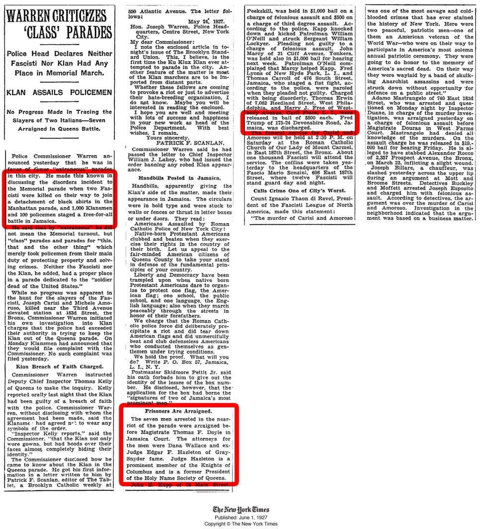 <a href="/JeffL55989793/">Jeff L</a> <a href="/StephenKing/">Stephen King</a> Enjoy this newspaper article on Fred Trump actually getting arrested as a participant in a KKK rally!