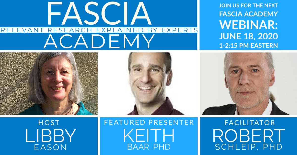 Next Fascia Academy Webinar - "Loading and Nutrition to Improve Connective Tissue Function" features Keith Baar, PhD (UC Davis) - Thursday, June 18, 2020, 1:00-2:15pm Eastern time. fasciaresearchsociety.org/webinar
#fasciaresearchsociety #fasciaacademy #fasciaresearch #fasciawebinars