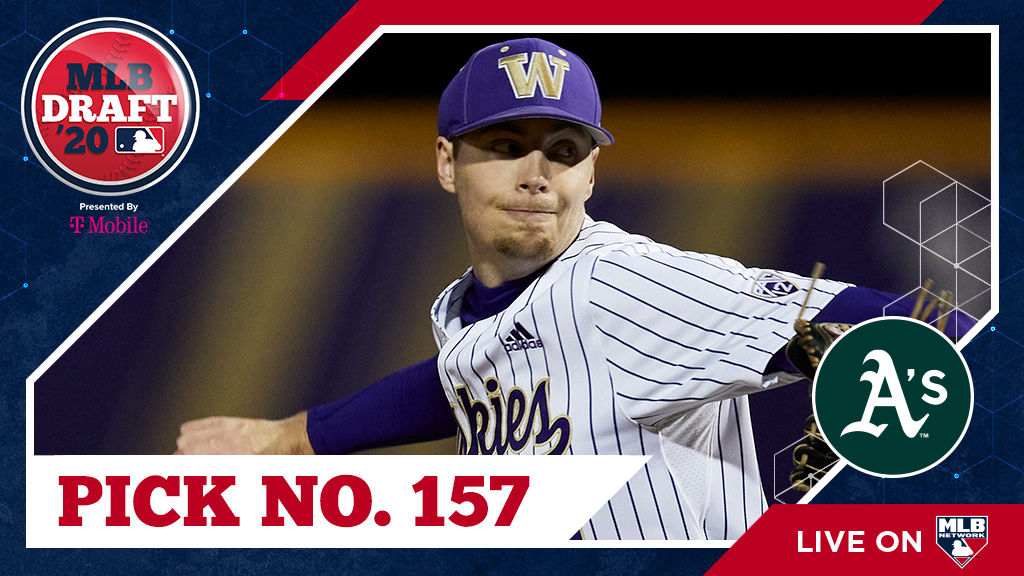 MLBDraft's tweet photo. With their 5th-round pick (No. 157 overall) of the 2020 #MLBDraft, the #Athletics select @UW_Baseball RHP Stevie Emanuels, No. 163 on the Top 200 Draft Prospects list: https://t.co/UmSG7BqhtH

Watch live: https://t.co/cmm19LX2BQ https://t.co/zqtJMcaef0