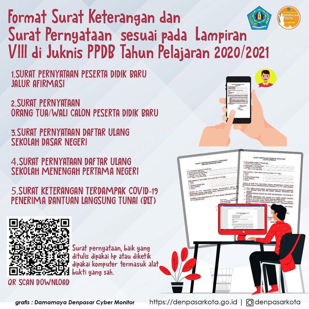 ProDenpasar's tweet photo. Selamat siang warga kota. Informasi bagi warga kota yang memerlukan format surat keterangan dan surat pernyataan sesuai lampiran VIII di Juknis PPDB, silahkan scan QR Code di atas untuk mendapatkan formatnya yahh 🙏 #infoPPDB https://t.co/XyEIfobZiM