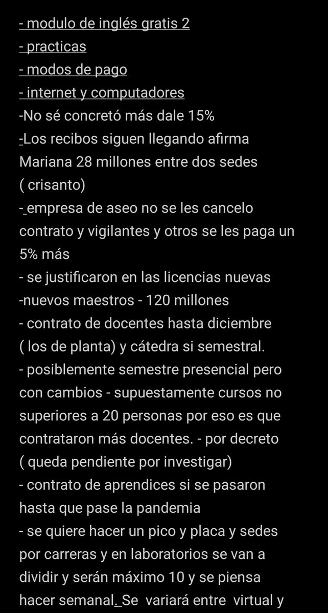 mishellcondisa's tweet photo. #UECCIOPINA @UniversidadECCI  la representante Mariana en reuniones por meet, nos dijo que se darían todos estos beneficios, ¿Que pasara con todas estas mentiras?. Las reuniones están grabadas por ella. Exigimos respuestas por parte de la universidad @Citytv https://t.co/ylwzJ1NKt7