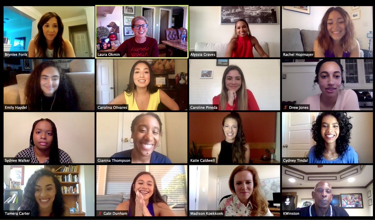 LauraOkmin's tweet photo. When being virtual doesn’t mean you can’t feel connected. What an honor to team up w/the @AtlantaFalcons 2020 Rookie Class. Thank you, Kevin Winston, Brynlee Forik &amp;  @Falcons_PA for another @GALvanizeLife partnership. Here’s to being together, without being together #FalconsU https://t.co/mYnzjQj2p0