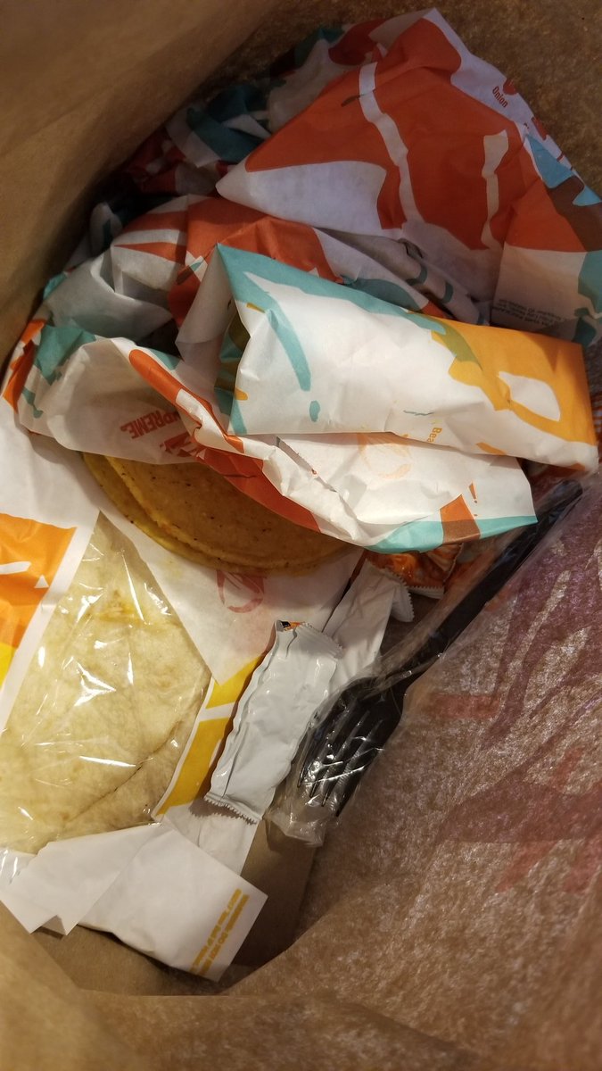 E4Dad's tweet photo. @tacobell Another "awesome" drive-thru experience.  Hard tacos at the bottom of the bag under a power bowl, not completely wrapped. https://t.co/LZtDIZ7o6q