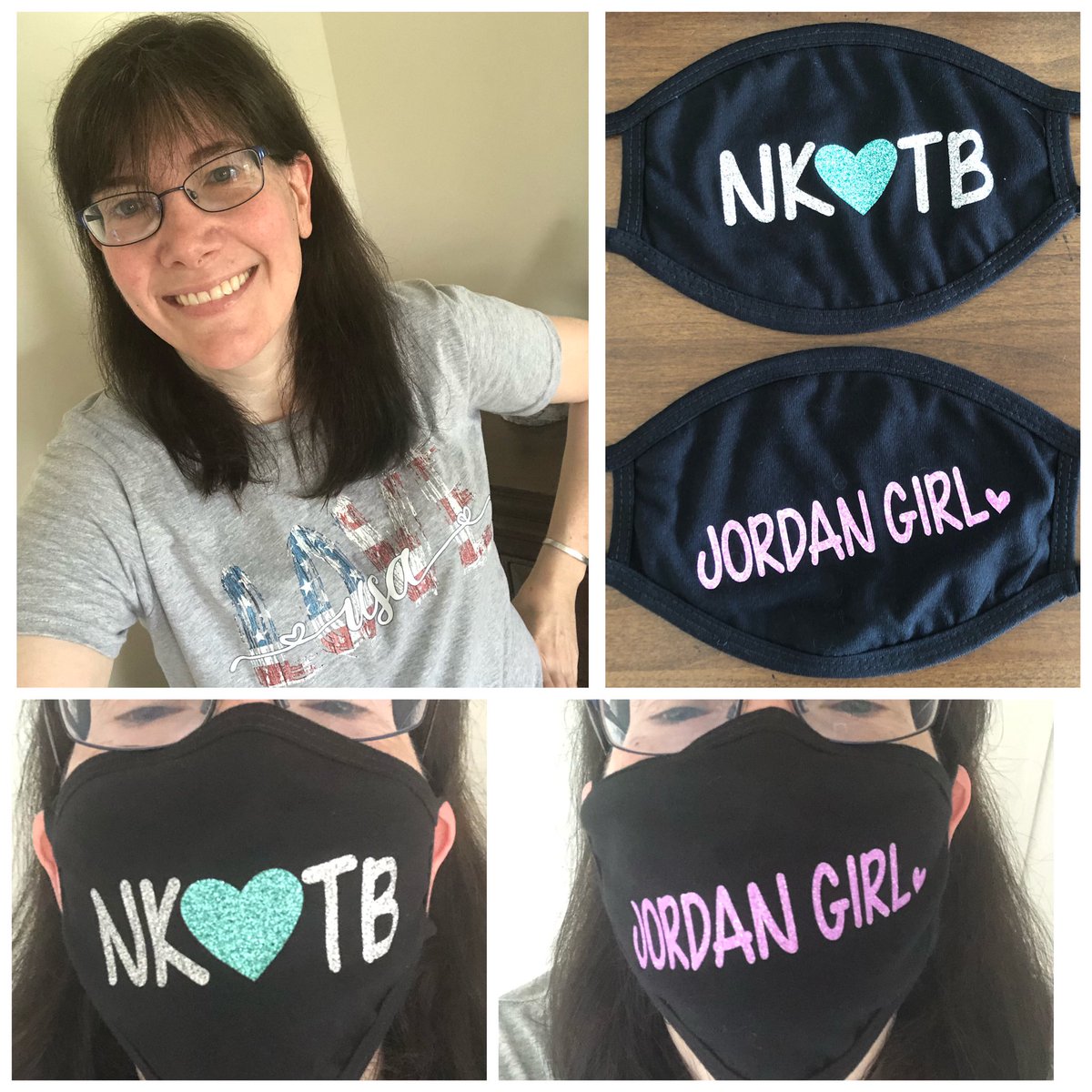 MichelleMacumbe's tweet photo. Got my @SparklebyKnight order!!!  The #LoveUSA 🇺🇸 shirt plus the @jordanknight and @NKOTB face 😷 were perfect for my @BloodConnection🩸adventure.  A heartwarming turnout... a 2 hour wait even with an appointment! #SparkleByKnight #BloodConnection #JordanGirl #BHLove #SpreadLove https://t.co/bT3NbUP0bP