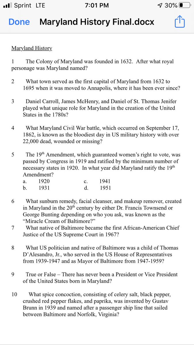 BCBlueJay's tweet photo. I wrote these Maryland trivia questions for the @ApraMd Happy Hour and Trivia Night that we just had. How many do you know? I’ll reply to this tweet with the answers. #pubquiz #apra #prospectmanagement https://t.co/MF8EUKUvLy