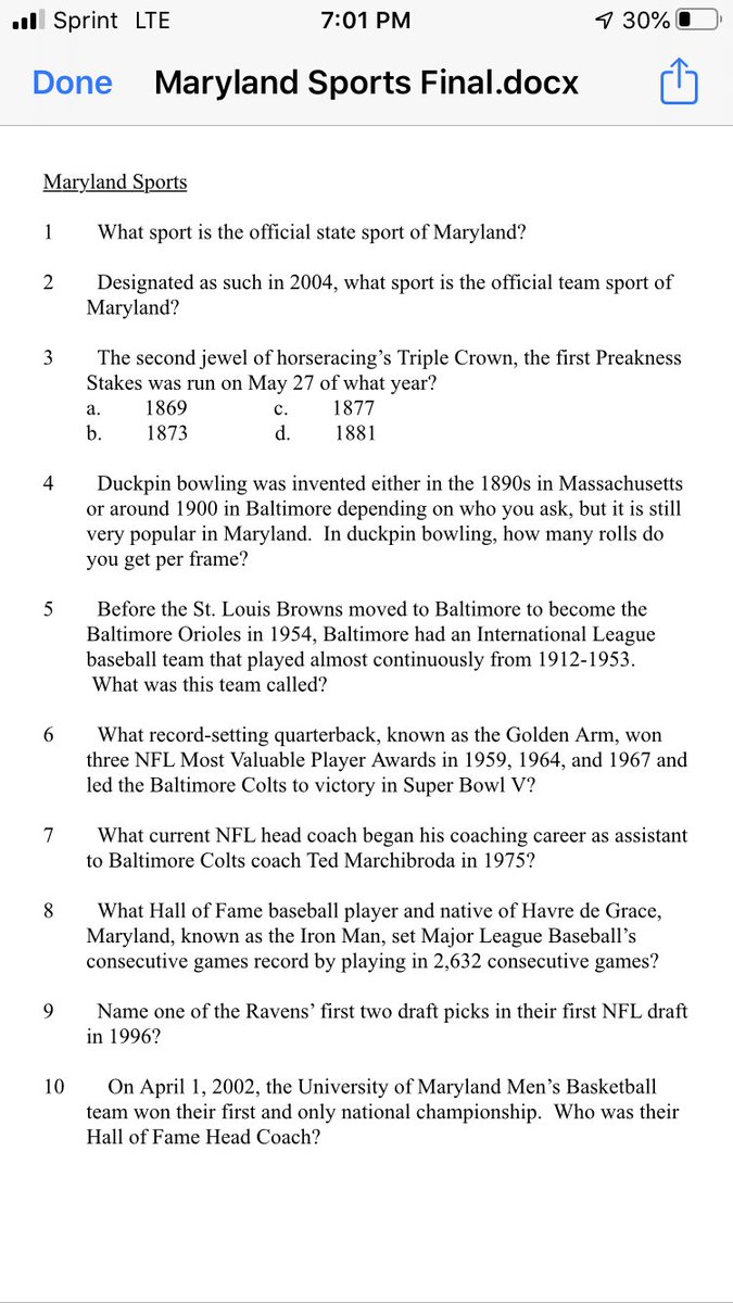 BCBlueJay's tweet photo. I wrote these Maryland trivia questions for the @ApraMd Happy Hour and Trivia Night that we just had. How many do you know? I’ll reply to this tweet with the answers. #pubquiz #apra #prospectmanagement https://t.co/MF8EUKUvLy