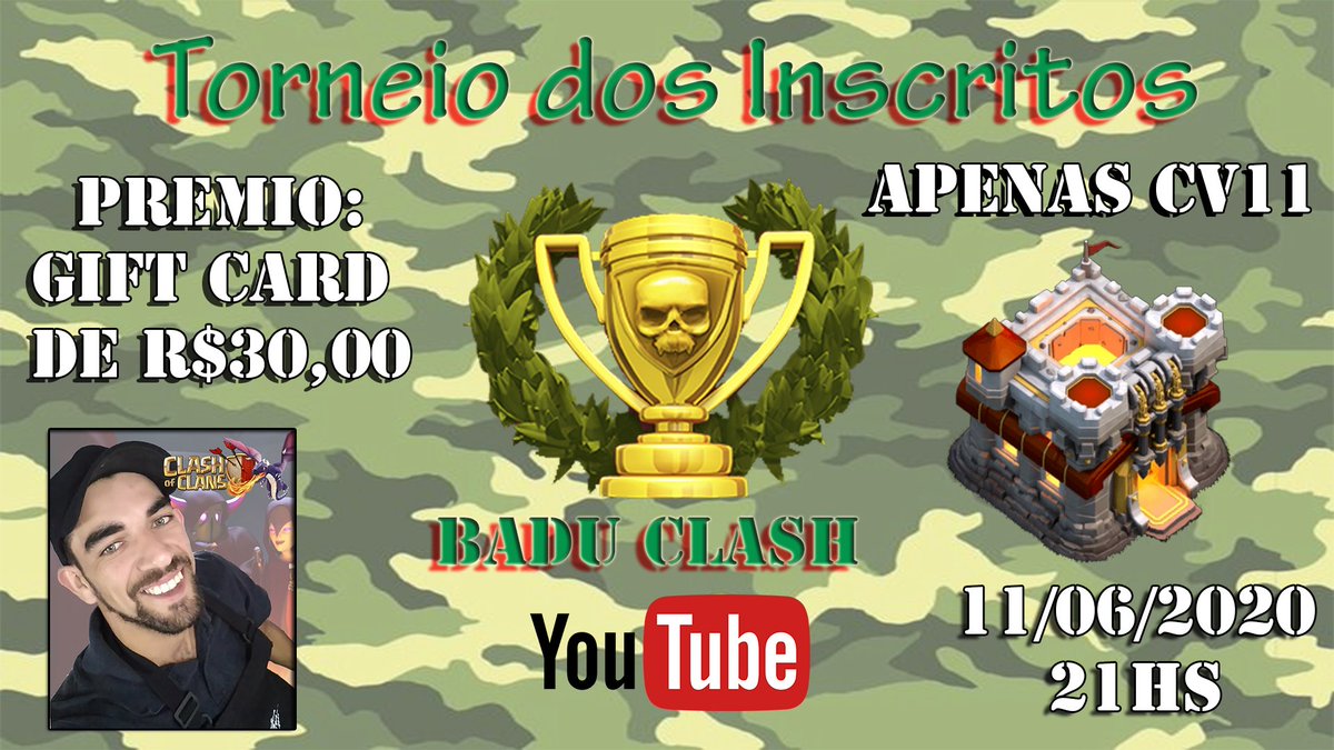 Torneio de cv11 valendo gfit card de 30 reais as 21hs no meu canal, Badu Clash corre lá
youtube.com/channel/UC1lvp…