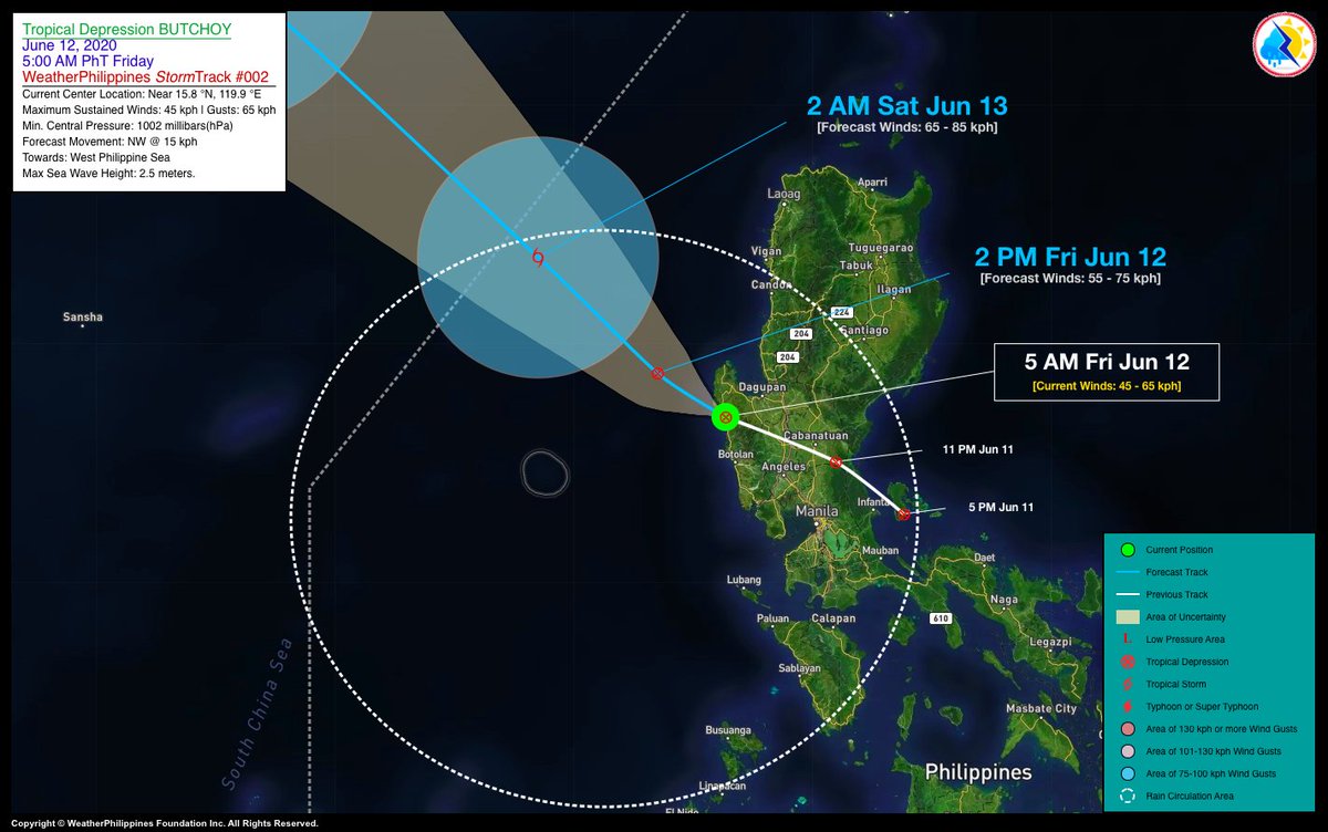 WeatherPH's tweet photo. TD #ButchoyPH currently over Northwestern Zambales as it starts to emerge over the West PH Sea…expected to exit the Philippine Area of Responsibility (PAR) by tomorrow, Saturday morning.

For more info, please visit: https://t.co/2hlbXbbkZp

Stay safe as always! #WeatherAlert https://t.co/BpXBIjSOFo