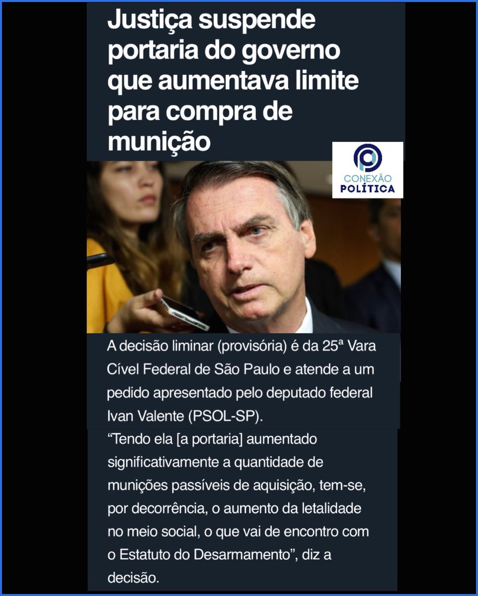 BolsonaroSP's tweet photo. Juiz acata pedido do PSOL e revoga portaria q aumentava limite de compra de munições. Diz ele q com mais munições haverá mais mortes. JJJênio! Manda proibir a polícia de ter munições e pronto, menos mortes ainda!

É bizarro que um juiz de 1ª instância possa revogar atos do PR. https://t.co/imlk2lP2O4