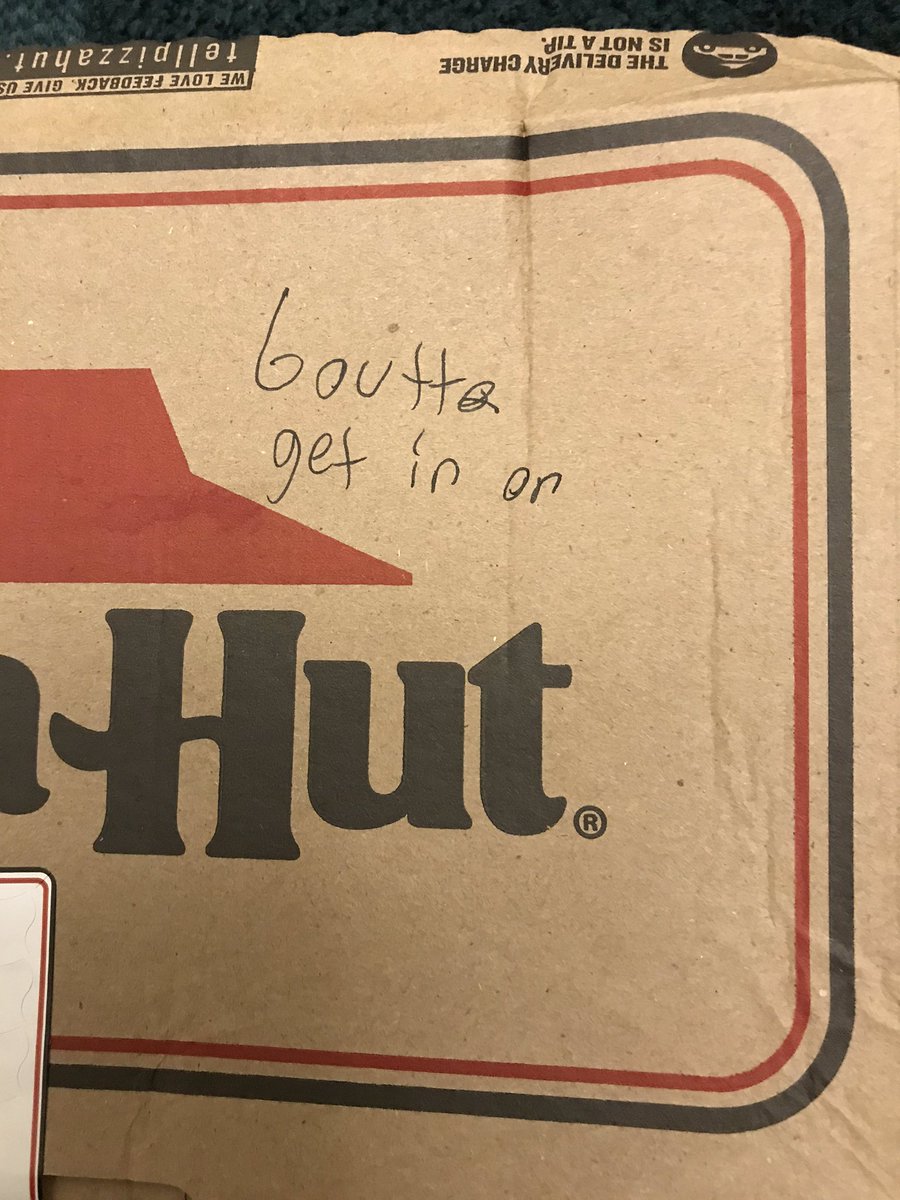 When we dont know who’s cooking/delivering our food, suggestive notes on boxes is unnerving. You cant get a read on tone etc; it’s not necessary #FL @pizzahut. Wont answer DM; afraid of branch retaliation. We just won’t order more-again. #sensitivitytraining