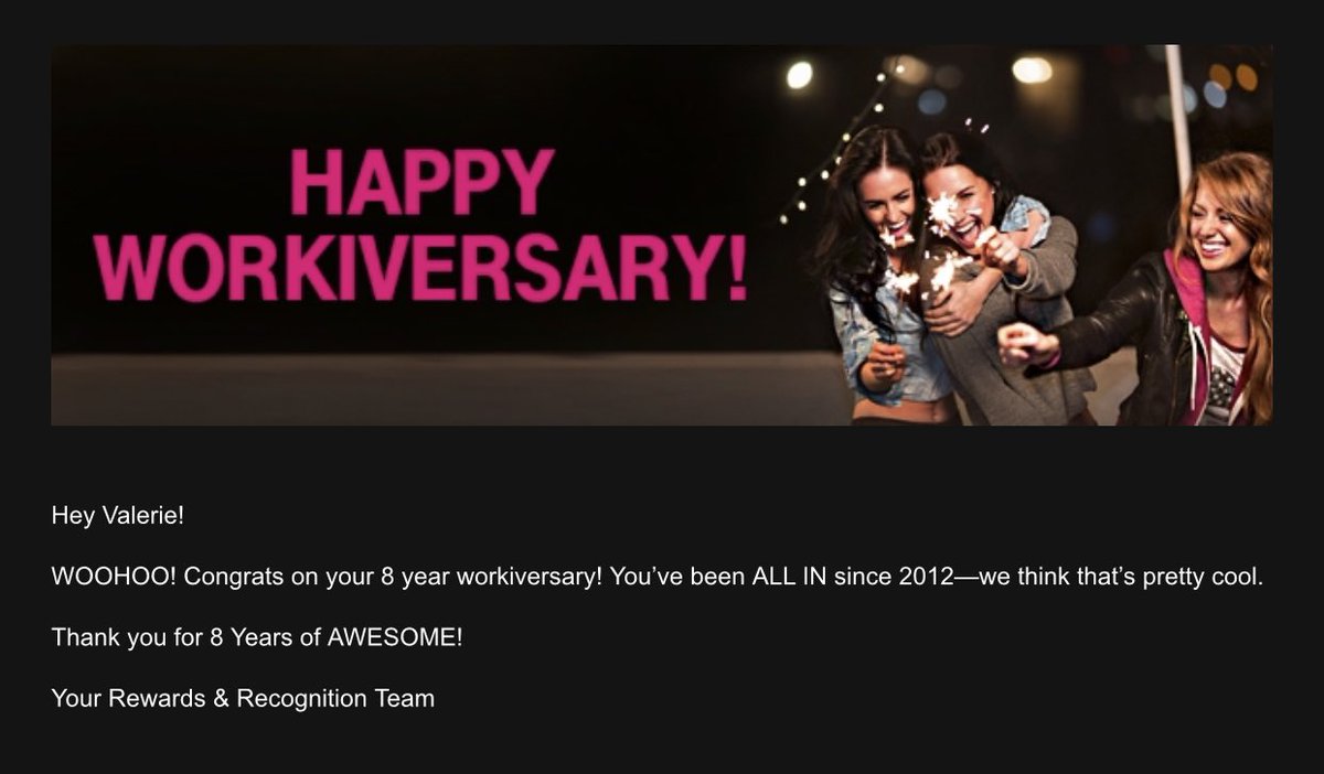 veed1305's tweet photo. Such a BIG deal for me! I remember applying to T-Mobile with the mentality of a “temporary job” and look at me now. Loving this world of uncarrier &amp; I cant wait to celebrate the next 8 years ✨ #MagentaWorld https://t.co/9lya7fr42C