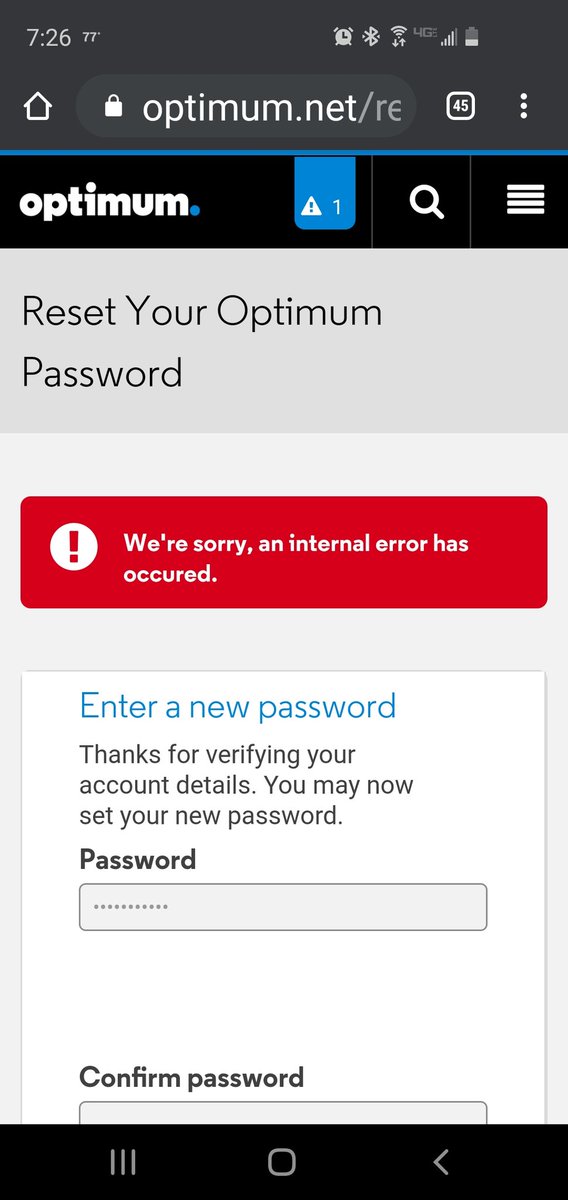 colhar9's tweet photo. @OptimumHelp I can't get in my email via browser or Outlook (logon/password combination is invalid error in browser), I can't reset my password (internal error), and I can't get past chatbot or VRU. Please help. https://t.co/2Tk0cyDvYD