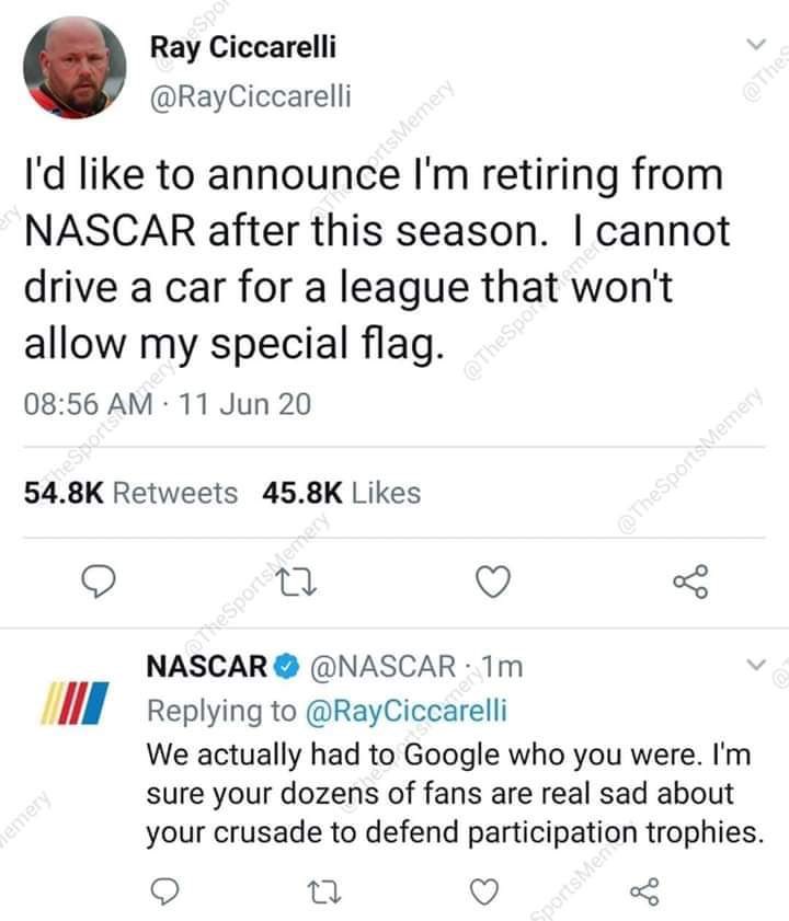 MLaderaFranco's tweet photo. Ray Ciccarelli is apparently 0-31 in Nascar. So, he's never done well with different races. #RayCiccarelli #ByeRay 👋🏽👋🏽 https://t.co/FjjkIwupzJ