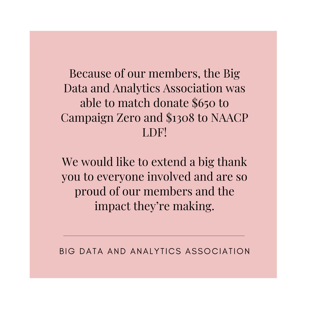 bdaaosu's tweet photo. Thank you to everyone who donated with us! We ended up raise a match total of $650 for Campaign Zero and $1308 for the NAACP LDF! We are so proud of our members! #BlackLivesMatter https://t.co/xHcYdyct1N