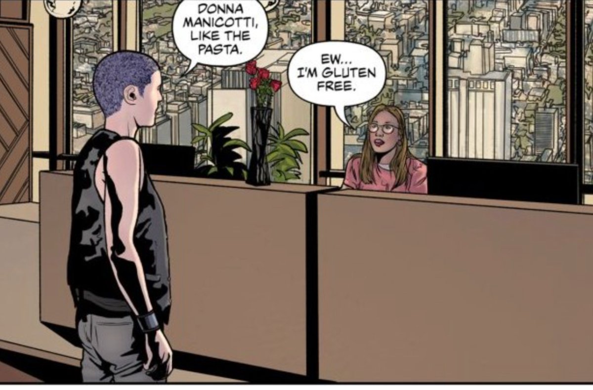 DonnaManicotti's tweet photo. Donna Manicotti, like the pasta. "Ew...I'm gluten free. @DonnaManicotti Dyke Detective by @NoelleMessier available @Comixology https://t.co/xaRe7gsg3h #HyperSexual #NeoNoir #LesbianComic #LetEverythingSexyBeIAmNaked #LGBTQEntertainmentIsLove #FilmNoir #DetectiveComics https://t.co/LPsXZBInKv