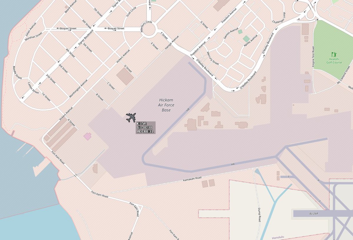 CoronetEast's tweet image. ADOBE 31 (63-8030) departed from Hickam AFB
with F-22 ZESTY 81 to Hill AFB. Yesterday KC-135
(63-8038) was scheduled to support this flight 
but cancelled.

#ALTRV #ADOBE31 #ZESTY81 #CoronetWest