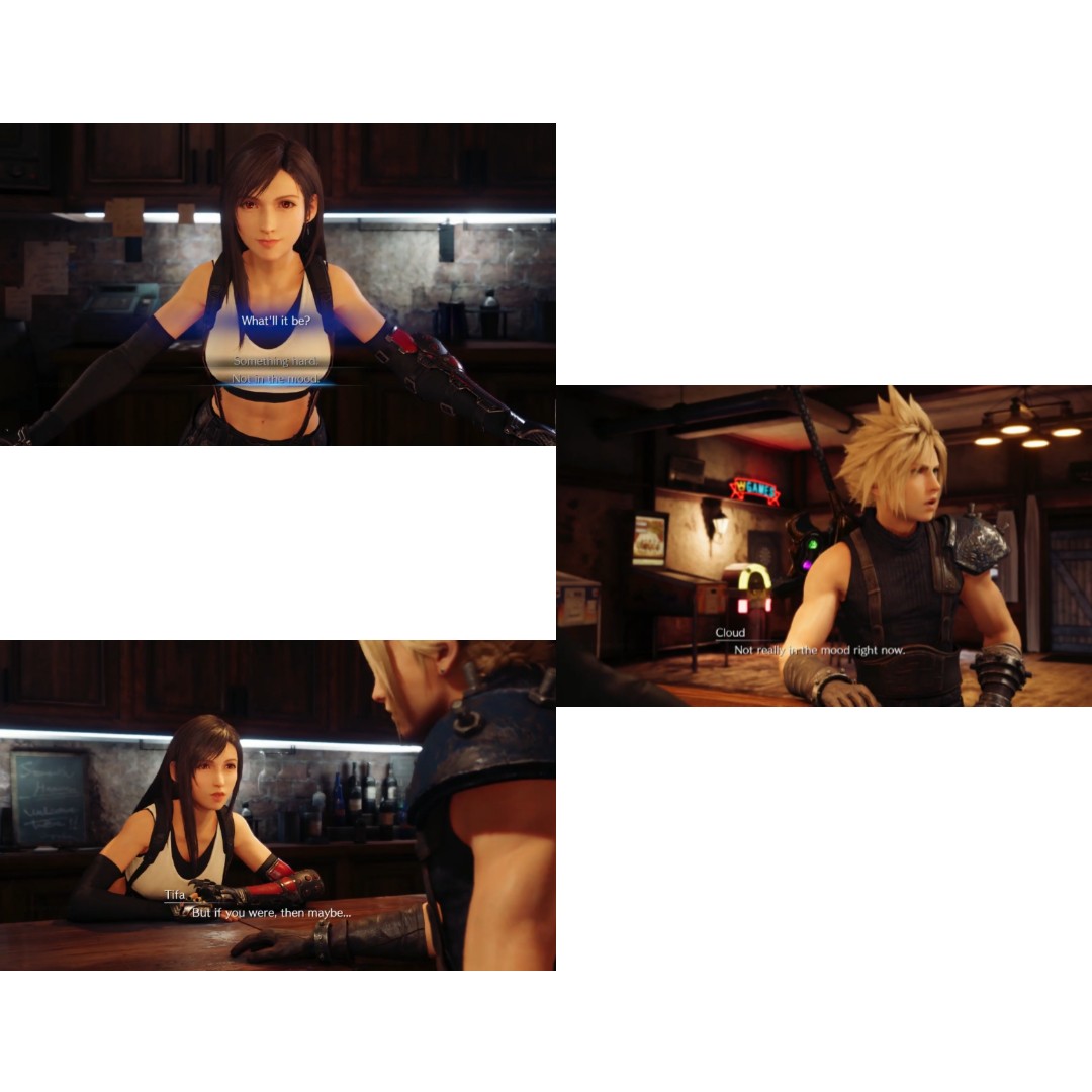 When you refuse Tifa's offer, it went nothing just their small convos afterward. In 7R wtv choice choosen will only lead the same outcome which is Cloud being so smooth toward the drink and  Tifa 