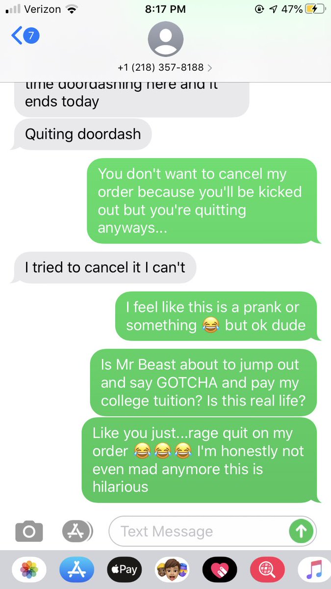 emilynester98's tweet photo. Unfortunately, it wasn’t Mr Beast. My doordash driver actually rage quit on my order 🤣 https://t.co/jXEVVYe8ih