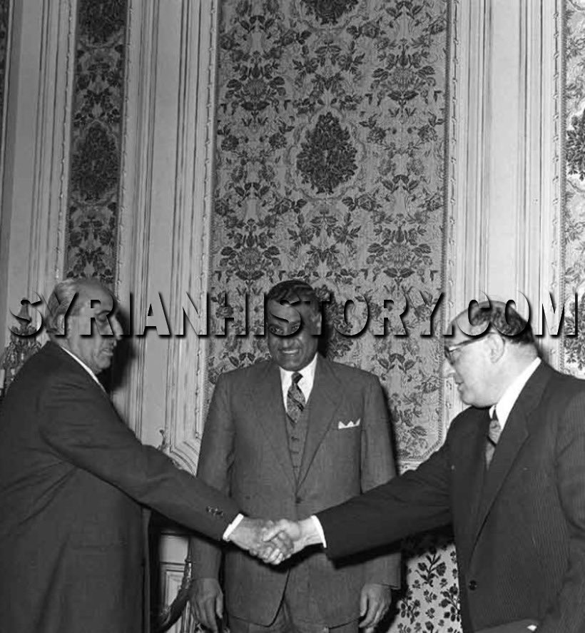 7) President Shukri al-Quwatli and Prime Minister Sabri al-Asali with Egyptian President Gamal Abdel Masser in Cairo - February 1958