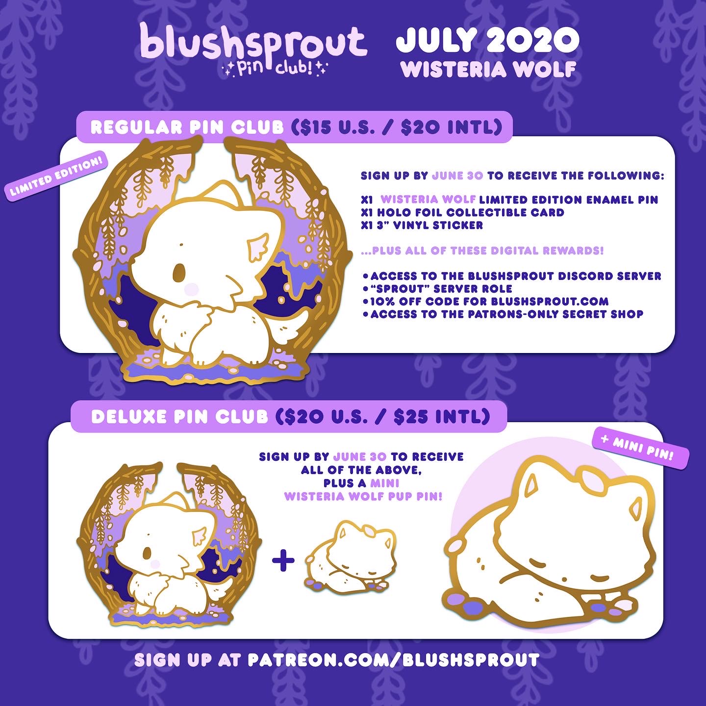 Blushsprout ï»Œ On Twitter July S Monthly Pin Club Theme Is Wisteria Wolf The Mini Pin For The Deluxe Tier Is A Sleeping Baby Sign Up By June 30th At