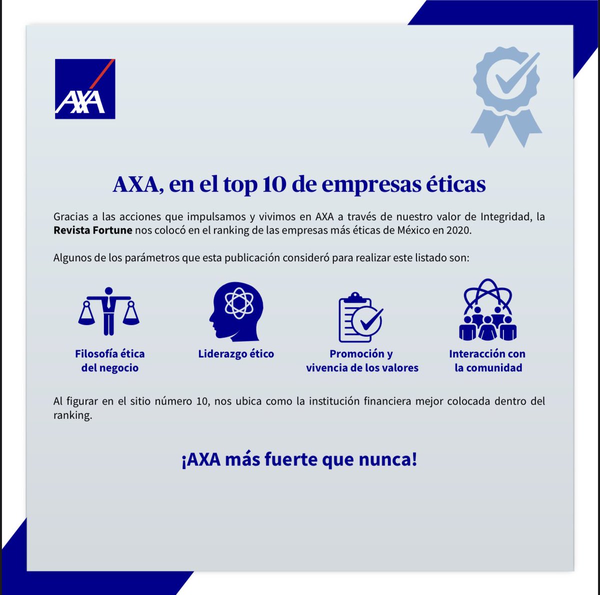 CAS_AGonzalez's tweet photo. AXA en el top 10 de empresas éticas. https://t.co/JHbRVcG6Gz