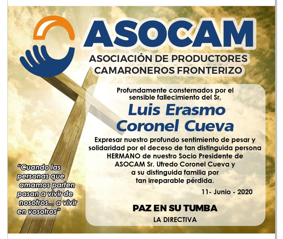 Asocam4's tweet photo. Quienes conformamos ASOCAM Directores, Socios y Personal Administrativo expresamos nuestras condolencias a nuestro Presidente señor Ufredo Coronel Cueva por tan irreparable pérdida de su hermano Luis Coronel Cueva, que hoy reposa del descanso eterno de nuestro padre celestial. 🙏 https://t.co/vGEK3JaBP8