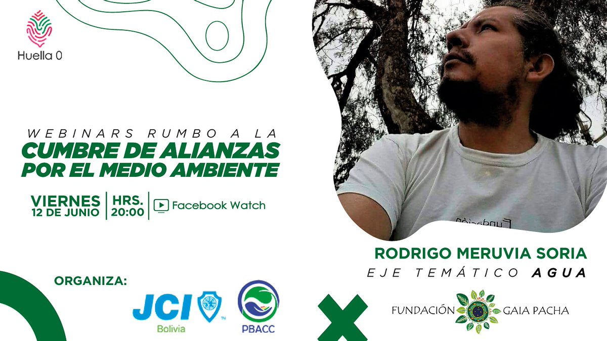 GaiaPacha's tweet photo. Continuando apoyando con los Webinars rumbo a la Cumbre de Alianzas por el medio ambiente que organizamos junto a la #JCIBolivia y #PBACC
Este Viernes 12 de junio:
Ing. Rodrigo Meruvia Soria - Fundación Gaia Pacha
20:00hrs
#AlianzasPorElMedioAmbiente
#GaiaPacha #GaiaPachaBolivia https://t.co/jNK99mACNX