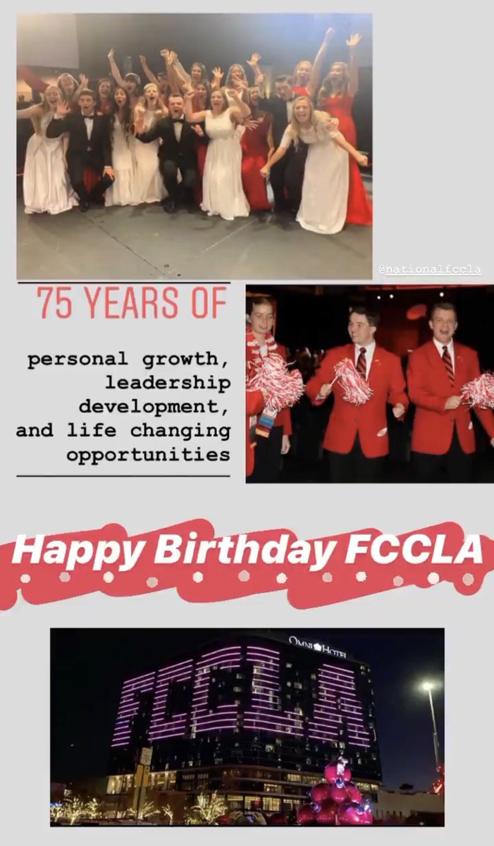 virginiafccla's tweet photo. Happy 75th Anniversary, #FCCLA! We love seeing #VAFCCLA members featured in fun Instagram birthday tributes to @NationalFCCLA! In addition to a story from a member of the NEC, the stories here are from 2020-2021 state officers from @tahsfccla, @StrasburgFCCLA, &amp; Allegheny High! https://t.co/mVzV8i7zE1
