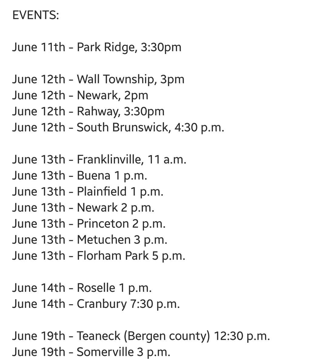 IGenuineSarcasm's tweet photo. UPCOMING DEMONSTRATIONS IN NJ. GET OUT THERE. STAY SAFE. STAY LOUD.
#njprotest #nj #protests2020 #BlackLivesMatter #NewJerseyProtests https://t.co/dVlEGBtNQz