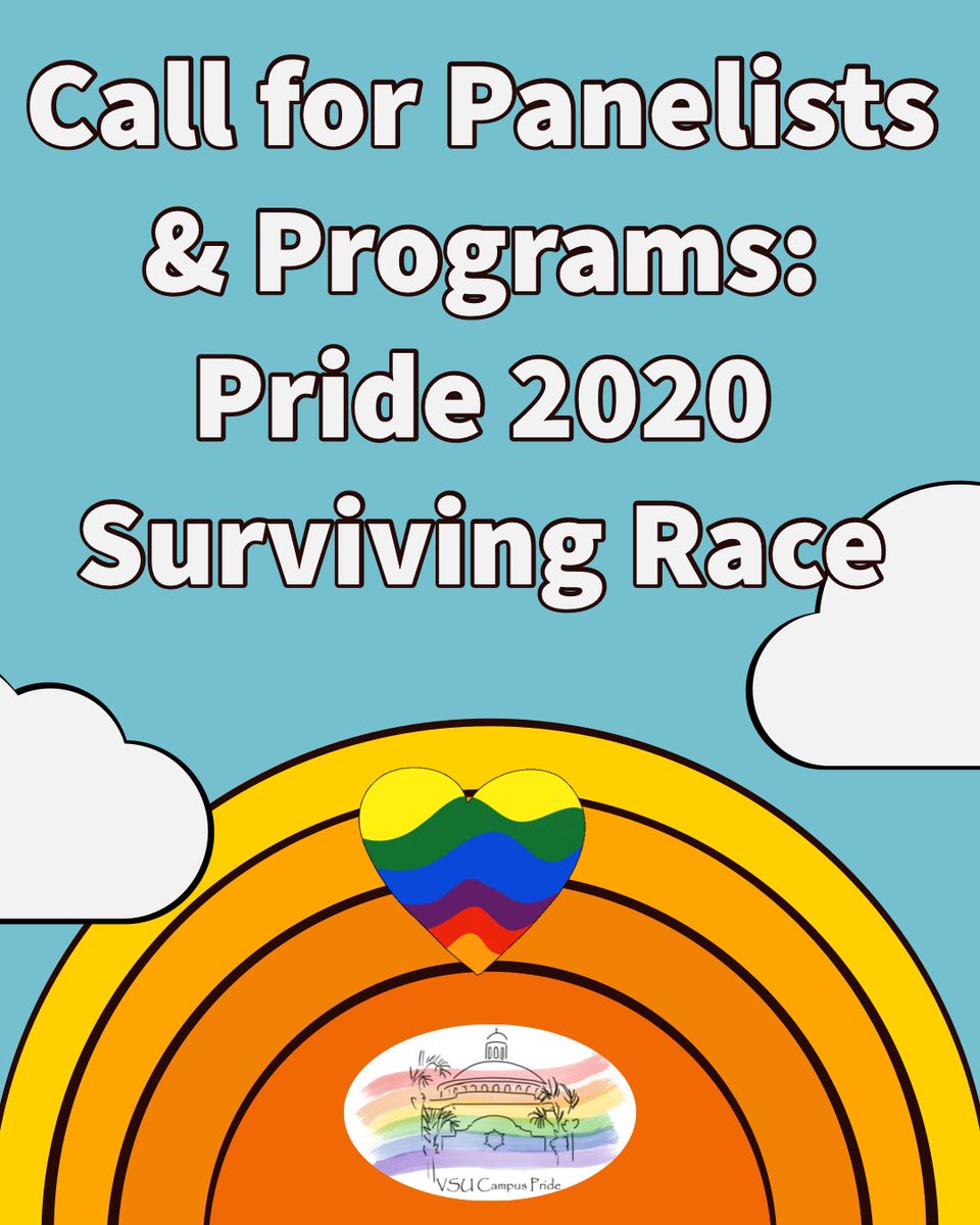 VSUPride's tweet photo. The PRIDE 2020 SURVIVING RACE June venue is looking for LGBTQIA+ panelists, particularly from diverse ethnic and cultural backgrounds to join in the conversation. If you are interested, please reach out to Jen Padron at jmpadron@valdosta.edu.  🌈💕❤️ https://t.co/4sGRmsBicC