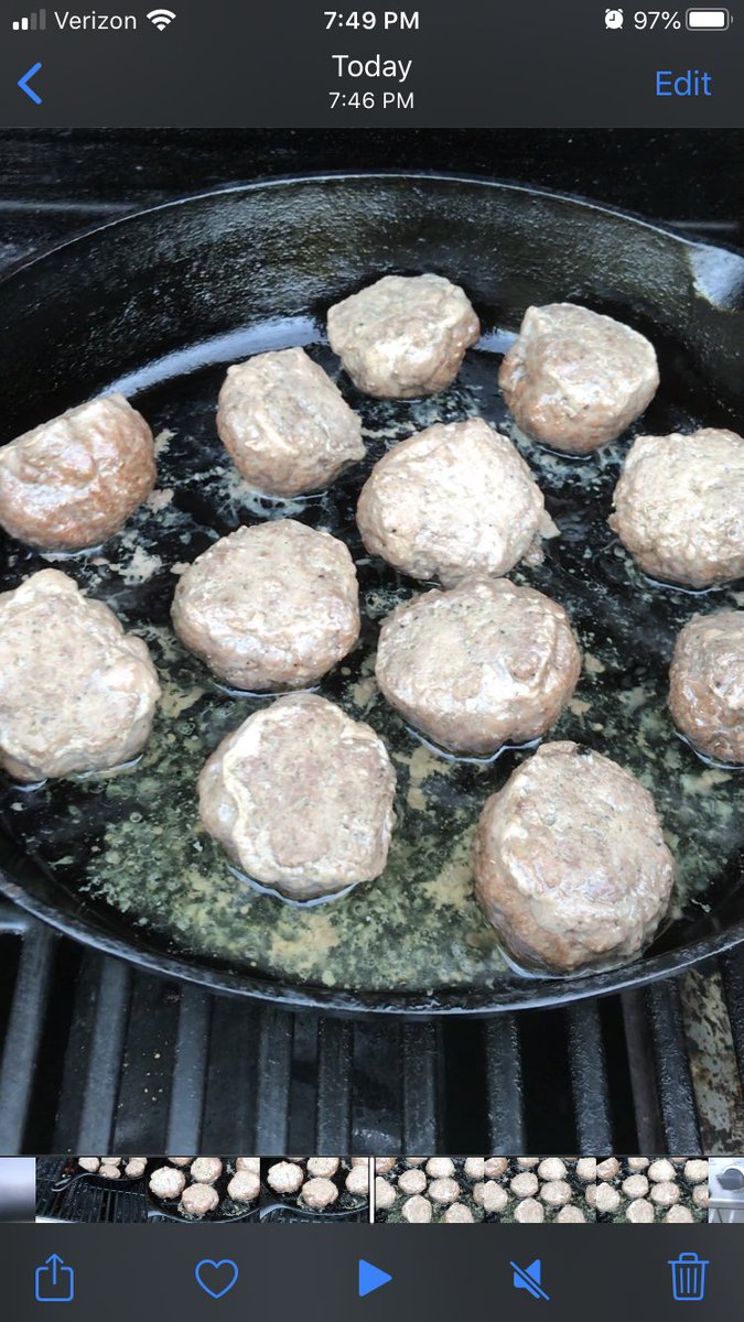 ChezAmyLLC's tweet photo. A dear friend of mine made lamb burgers seasoned like gyros. I had food envy, so I turned my meatloaf mix into 2 kinds of meatballs: gyro and standard. On the grill to keep the house cool. Yum Yum!!! 
.
#chezamy #meatballs #gyros #bbq #grilling https://t.co/mvVz3PtJS5