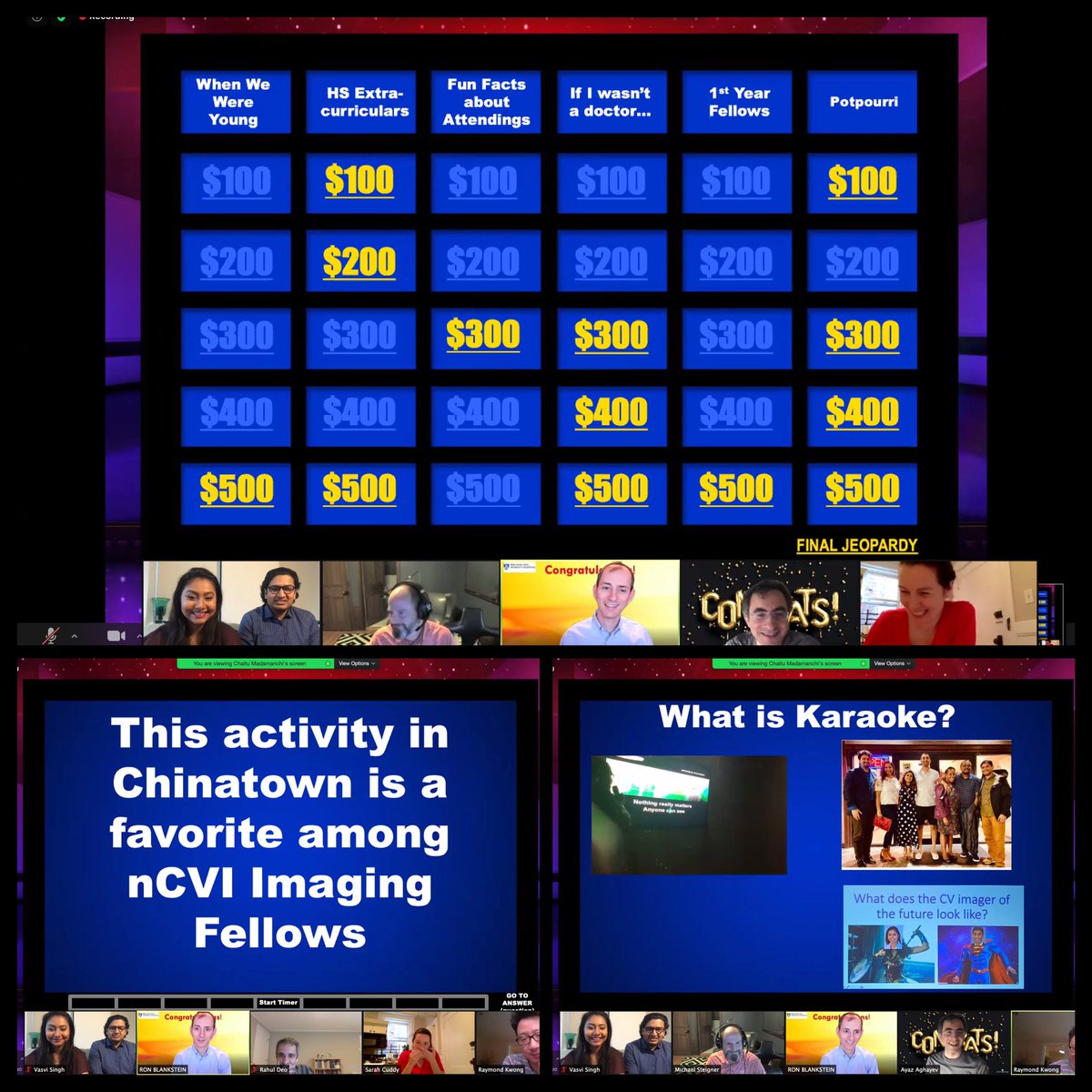 SinghVasvi's tweet image. The most wonderful of mentors, family and friends make even a #zoomgraduation so very special! @BWHCVImaging @mdicarli @RonBlankstein @DorbalaSharmila @RKwongMD @ayaz_aghayev Tina Wu @msteigner @VTaqMD @sarahcud Hicham Skali @mangion11 @SamiaMoraMD #Graduation2020 #Jeopardy