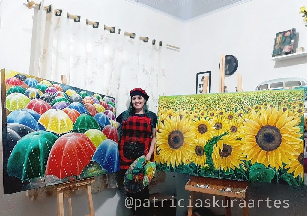 patriciaskura's tweet photo. Novas obras finalizadas!☔🎨🌻❤
(Vendidas).
#pinturaemtela #girassois #guardachuvas #oilpainting https://t.co/WE4eWJKt1k