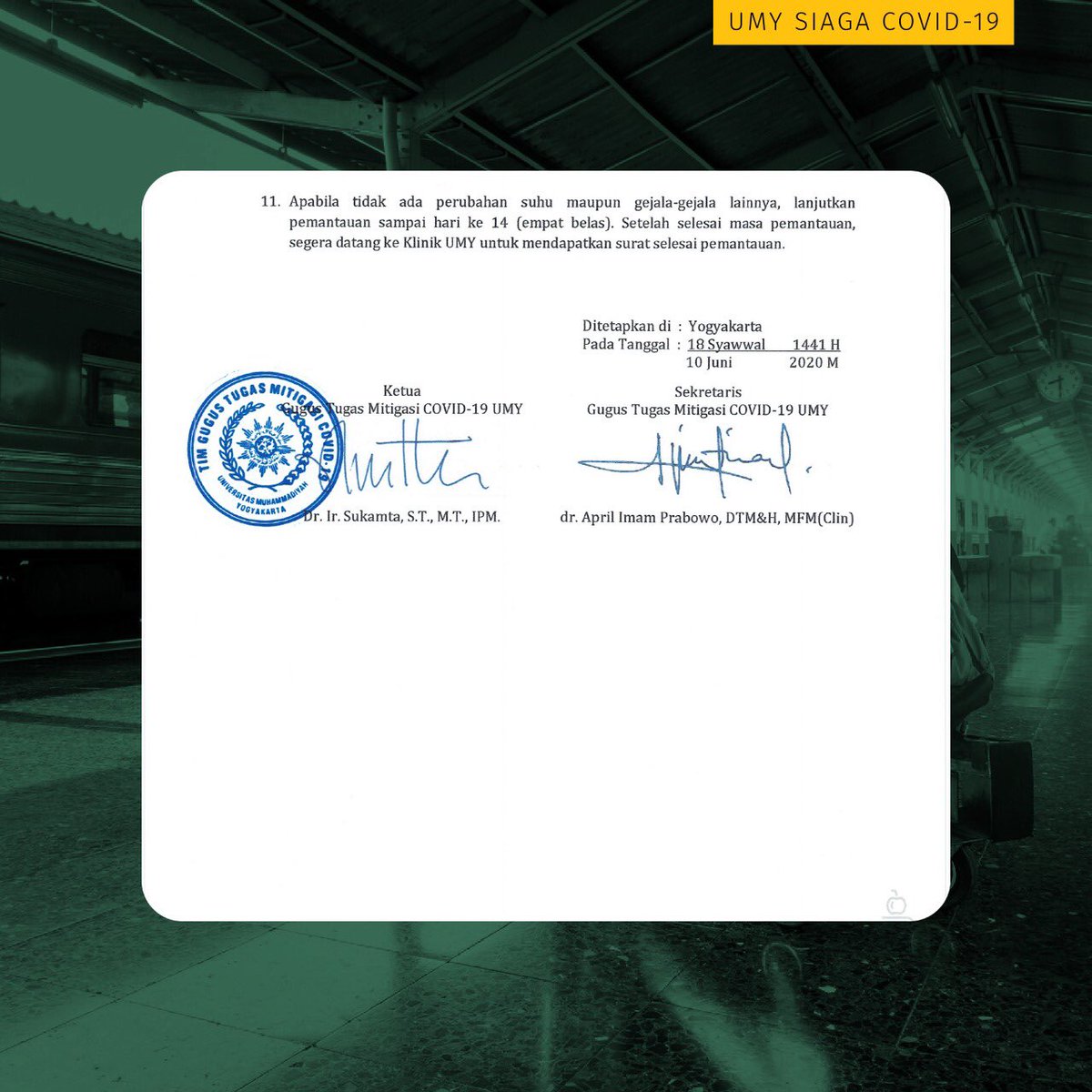 Selamat pagi #sobatmudamendunia 
Berikut prosedur pemantauan mandiri untuk teman-teman semua yang masih berada di kampung halaman dan ingin kembali ke Yogyakarta

#umy #infoumy #umymengabdi #ambilbagian #muhammadiyah #mahasiswaumy #banggadenganumy #ambilbagian #covid19