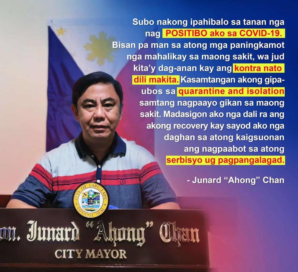 JimreyBiosa's tweet photo. Lapu-Lapu City Mayor Junard Chan, positive in Covid-19 @dyar765 @smninews https://t.co/fUd3Ls9ZKh