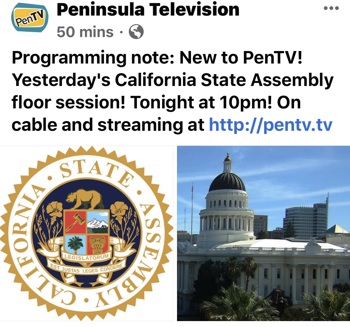 kevinmullin's tweet photo. Thank you Peninsula-TV for stepping up to make State Assembly floor sessions available to cable subscribers in San Mateo County, after the demise of the #CalChannel. Hoping other local cable networks follow suit so Californians can better track state government. #Transparency https://t.co/mlIATE6qok
