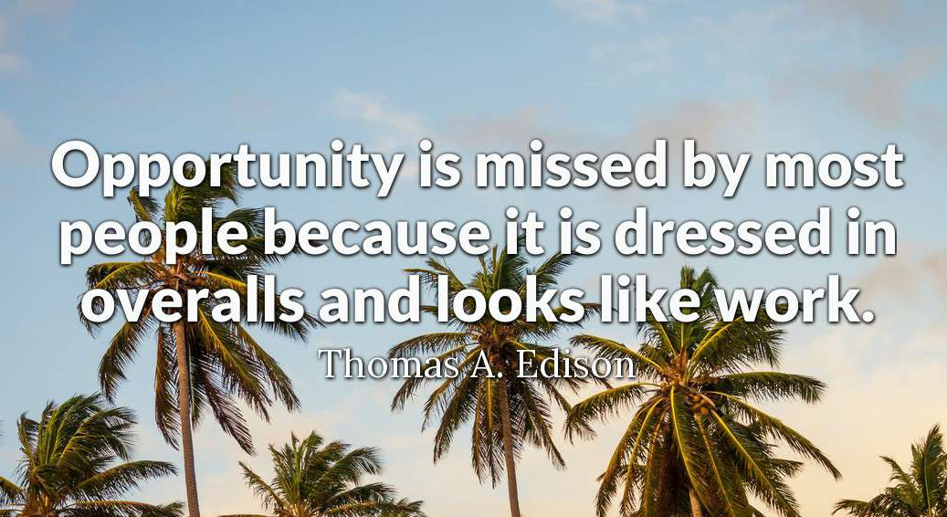 Opportunity is missed by most people because it is dressed in overalls and looks like work.
~ Thomas A. Edison
brainyquote.com/quotes/thomas_…