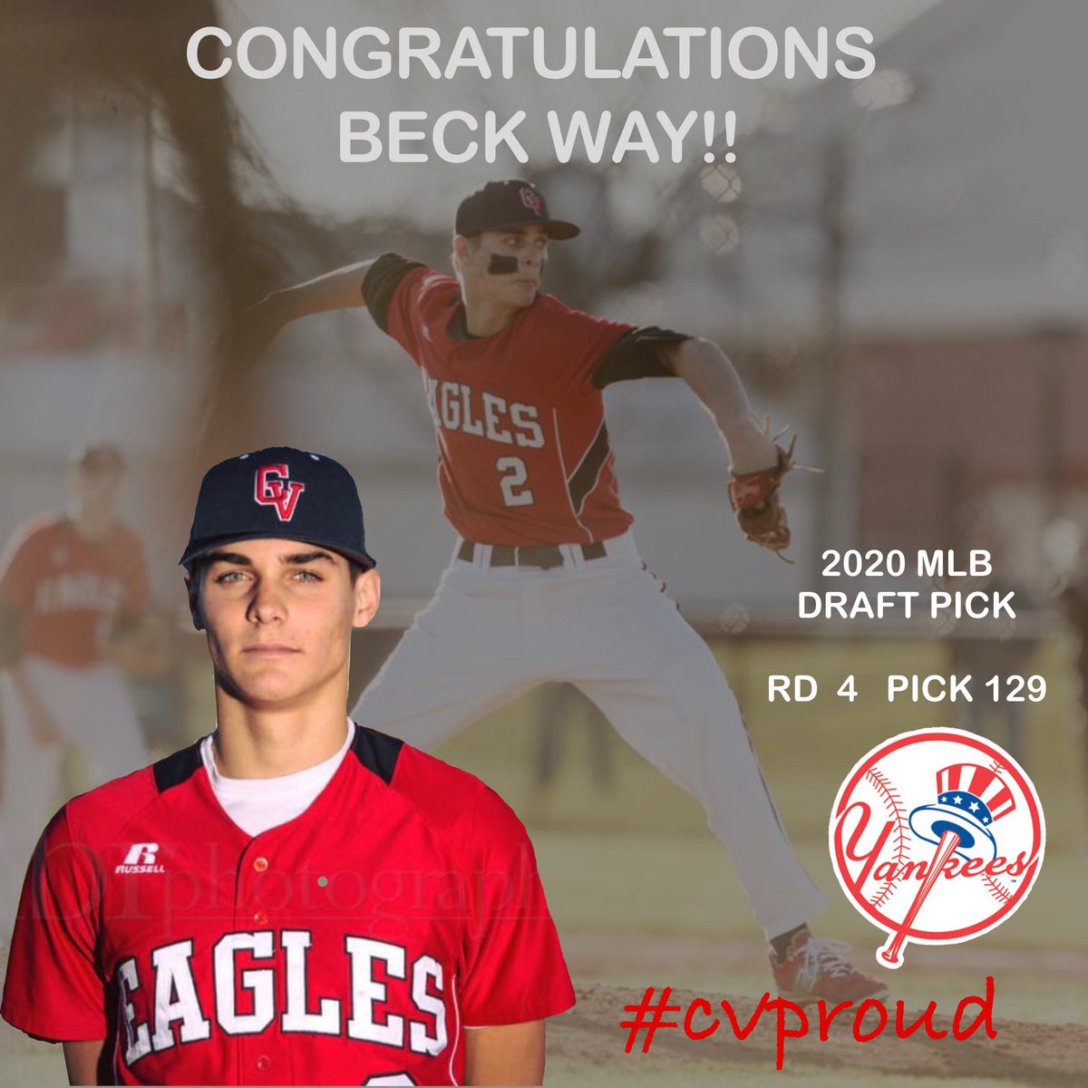 CVSDeagles's tweet photo. Congratulations @That_kid_beck!! Welcome to the Show! @Yankees  @MLB #cvproud https://t.co/mABkbFB2FH