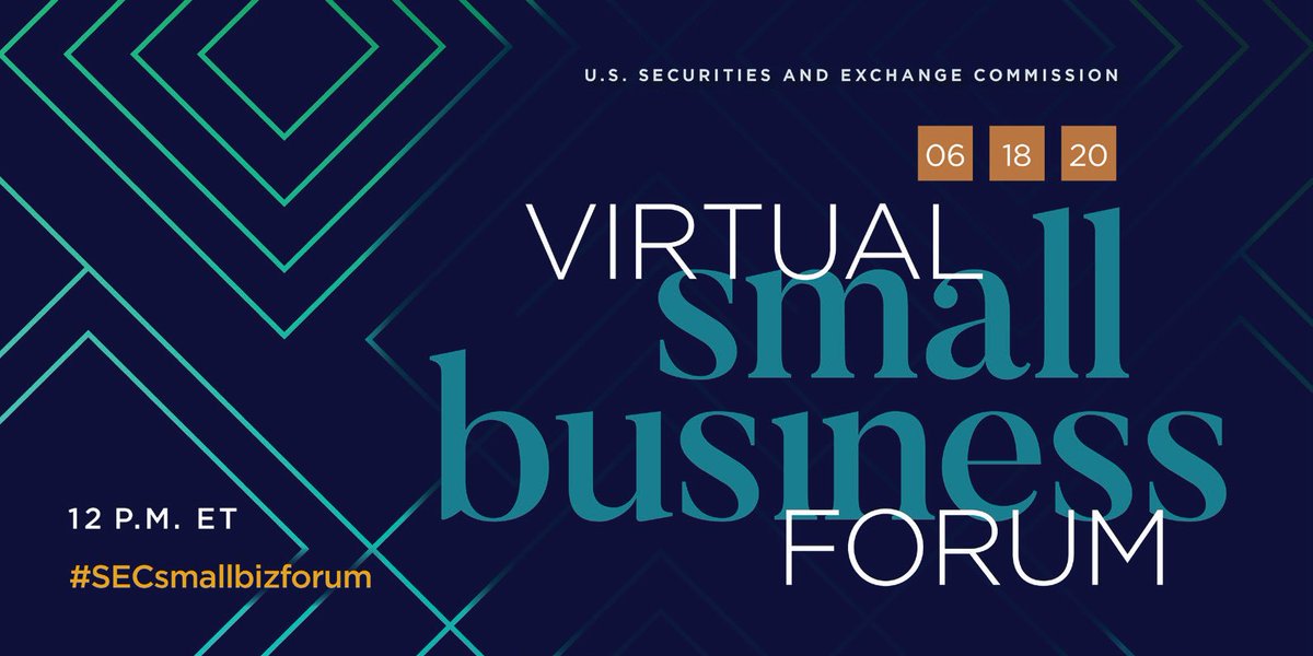 📢Join me, @SEC_News, @ArlanWasHere, @susanrtynan, @SBAJovita, @peteflint, and other thought from the small business capital formation ecosystem at this year’s virtual #SECsmallbizforum on June 18th! 

Register: ow.ly/9zzf50A392G

Learn more: sec.gov/oasb/sbforum