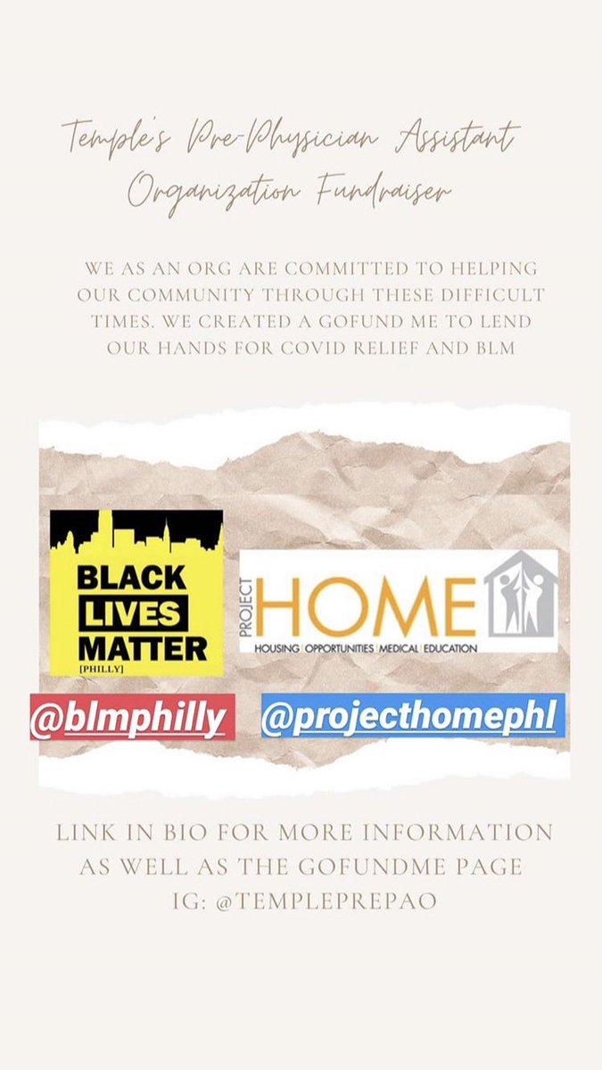 temple_prepao's tweet photo. Please join us in donating to @BLMPhilly and @ProjectHOME!  We are committed to helping our community through these difficult times. The donations raised, with your help, will be split between both organizations. https://t.co/2rleWk198x https://t.co/n35Q4SRenn