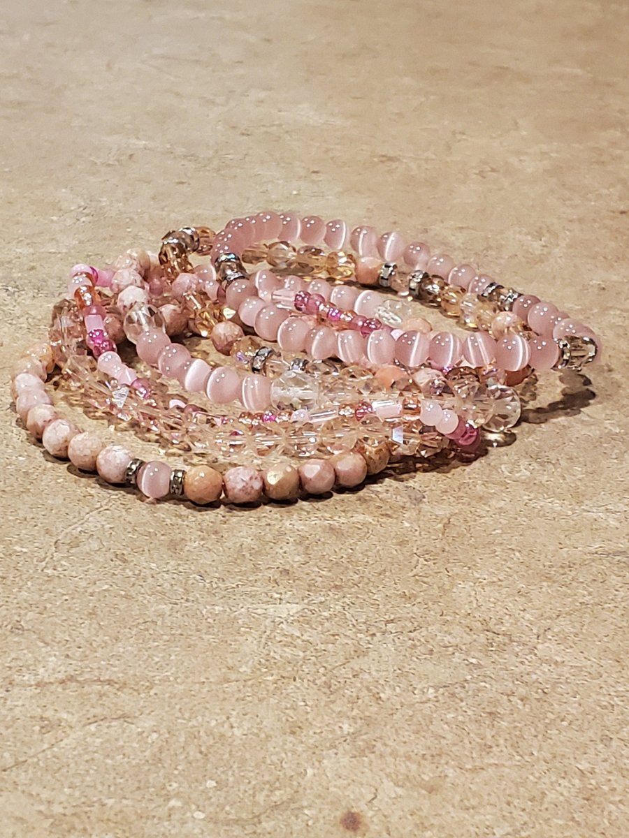 Excited to share the latest addition to my #etsy shop: Pink Multi Color Glass Beads With Rhinestones Beaded Bracelet Set You Get One Added For Free etsy.me/2YuMh8L #pink #round #clear #glass #glassbeads #bracelets #beadedbracelet #braceletpatterns #glassbeadbra