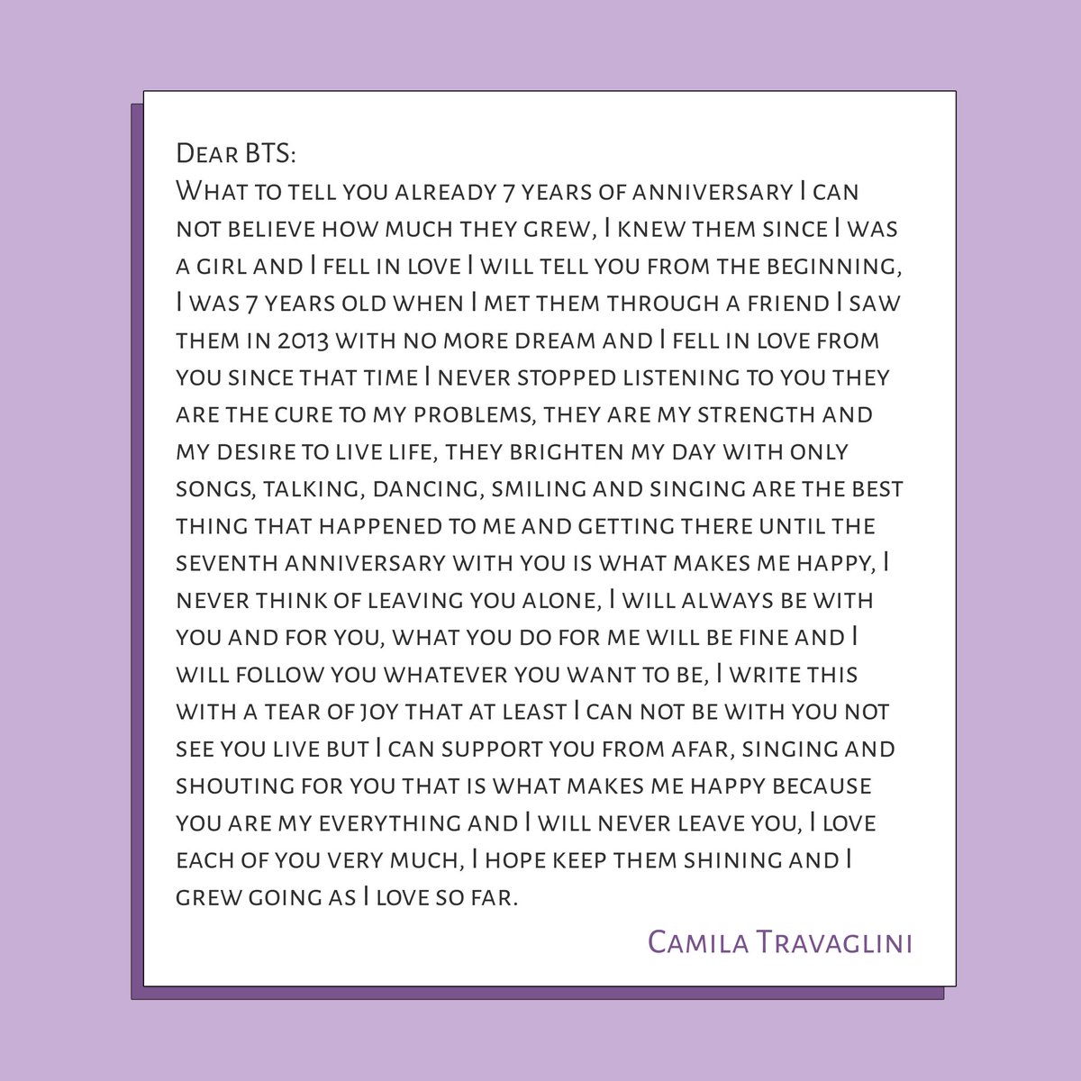 RiseOnBangtanAr's tweet photo. |• 𝑩𝑻𝑺 𝟕𝒎𝒐 𝑨𝒏𝒊𝒗𝒆𝒓𝒔𝒂𝒓𝒊𝒐 •| #𝟐𝟎𝟐𝟎𝑩𝑻𝑺𝑭𝑬𝑺𝑻𝑨𝑯𝑶𝑴𝑬 CARTA ARMY

#CARTA_ARMY_ARGENTINA

#ARMY #BTS #방탄소년단 #2020BTSFESTAHOME #ARMYLETTER @bts_bighit @BTS_twt https://t.co/BkEECgNiDg