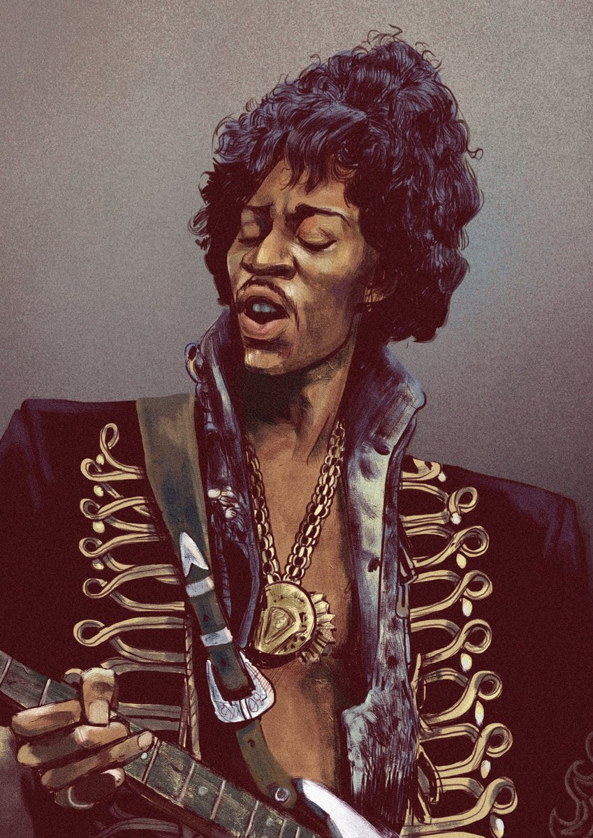 roncarrillo's tweet photo. El cuarto y último de mi six fan art challenge a color! Jimi Hendrix...me gusto mucho la línea así que trata de conservarla. #JimiHendrix #rockandroll #fanart  #art #music #27club #guitar  #digitalart #digitalillustration #digitalpainting #digitalart #backpower #color #afro https://t.co/0RbDIL1ctM