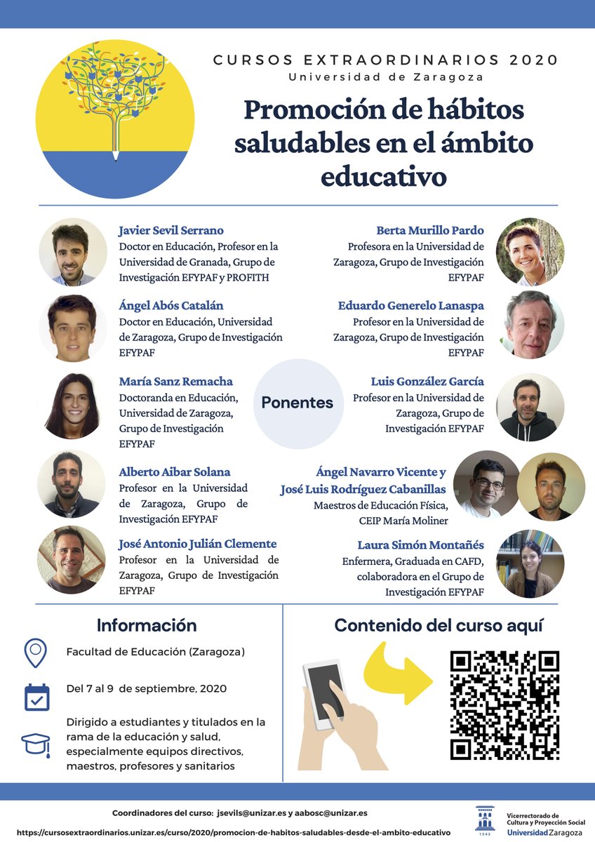 efypaf's tweet image. Curso a la vista👇

📚Promoción de hábitos saludables desde los centros educativos
👥Para estudiantes/profesionales educación/salud
📍UNIZAR 
📍7-9/sep
✅1 ECTS/Formac.Permanente Profesorado 
📝Prescripción 🆓 sin compromiso. Plazas limitadas‼️

ℹ️+Info: bit.ly/cursohabitossa…