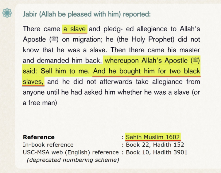 PaedophileAllah's tweet photo. For those who are asking for reference see this. Our peaceful prophet had slaves and that too blacks. 
@ApostateRidvan thankyou for opening my eyes. https://t.co/t14LOO37Cc